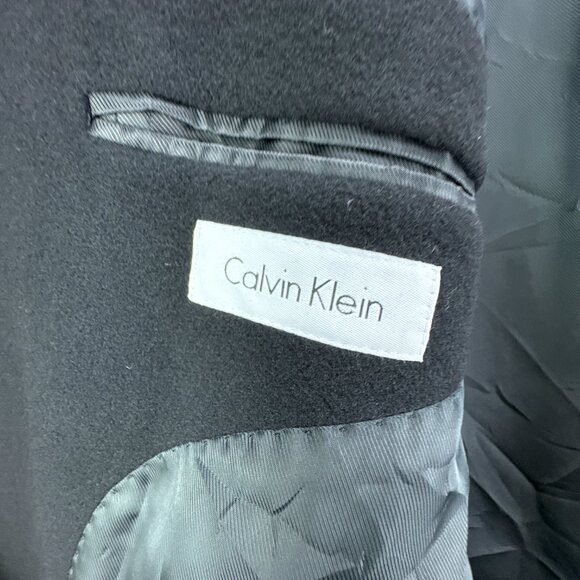 Calvin Klein Overcoat Mens 58R Black Wool Cashmere Blend Classic 3 Button - Picture 5 of 16